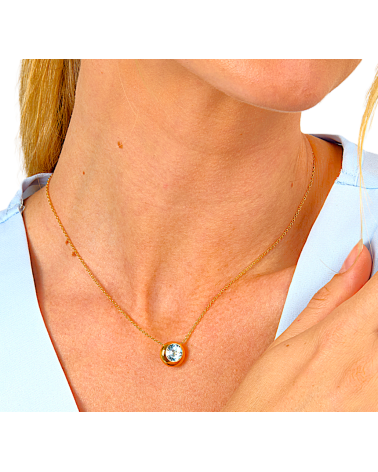 COLLAR PLATA 1ª LEY CHAPADO EN ORO CON ORLA CENTRAL TOPACIO AZUL
