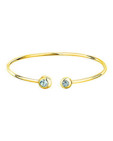 PULSERA PLATA 1ª LEY CHAPADO EN ORO ARO TUBO RÍGIDO CON DOS PIEDRAS TOPACIO AZUL
