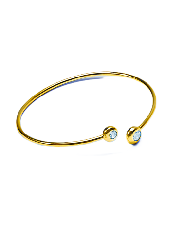 PULSERA PLATA 1ª LEY CHAPADO EN ORO ARO TUBO RÍGIDO CON DOS PIEDRAS TOPACIO AZUL