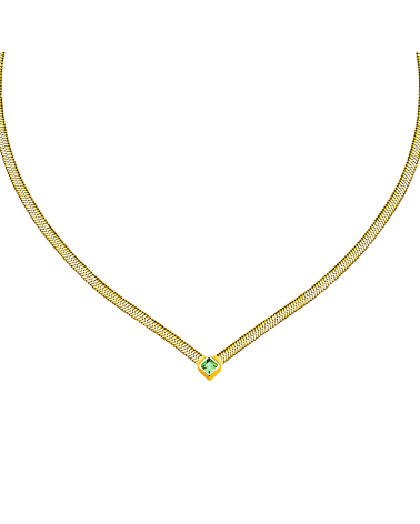 COLLAR GARGANTILLA ACERO DORADO PIEDRA VERDE CENTRAL
