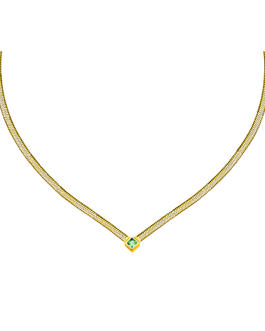 COLLAR GARGANTILLA ACERO DORADO PIEDRA VERDE CENTRAL