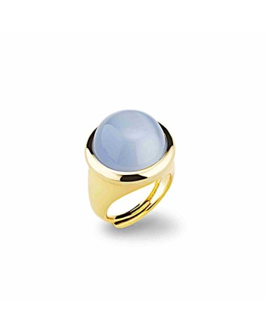 ANILLO DORADO BRONCE PIEDRA CENTRAL OJO DE GATO AZUL