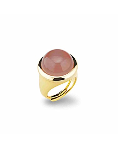 ANILLO DORADO BRONCE PIEDRA OJO DE GATO COLOR ROSA