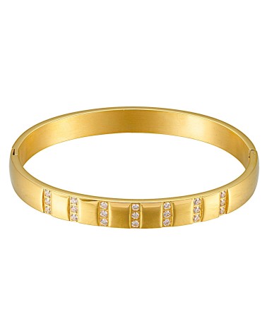 PULSERA BRAZALETE ARO DORADO ACERO CON CIRCONITAS