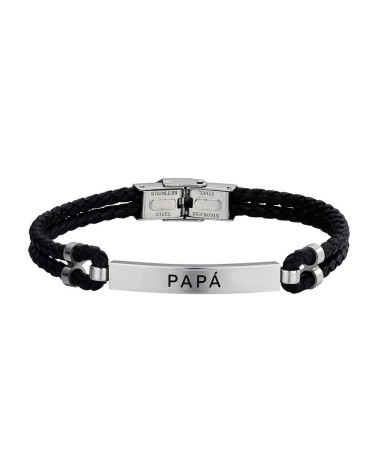 PULSERA HOMBRE ESPECIAL DÍA DEL PADRE CUERO Y ACERO PERSONALIZADA PAPÁ