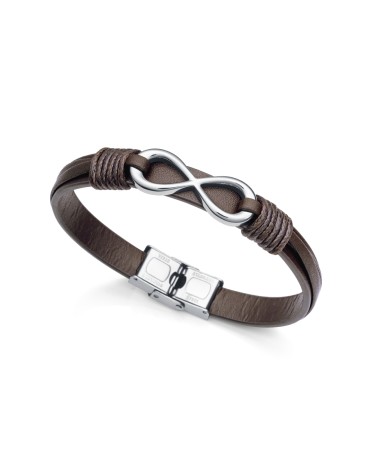 PULSERA PARA HOMBRE CUERO MARRÓN Y SIMBOLO DE INFINITO EN ACERO