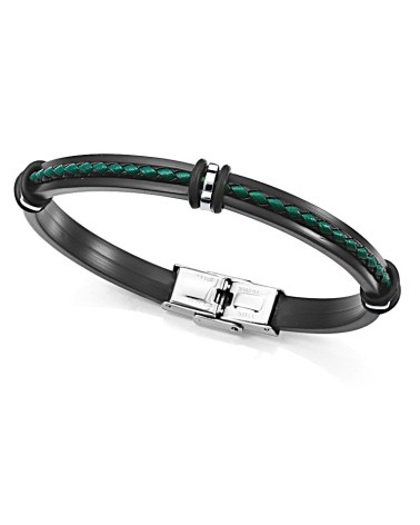 PULSERA PARA HOMBRE CUERO COLOR VERDE Y NEGRO DETALLES METALICOS