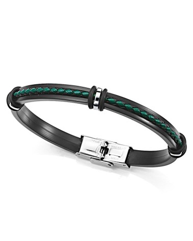 PULSERA PARA HOMBRE CUERO COLOR VERDE Y NEGRO DETALLES METALICOS