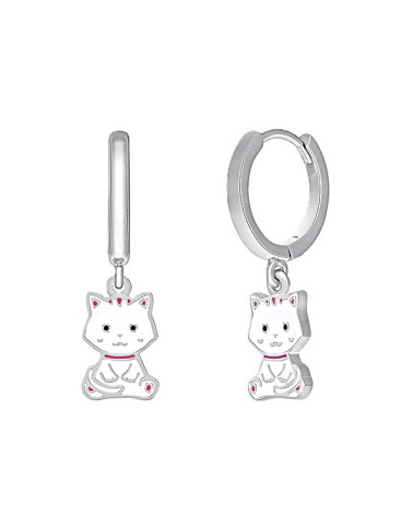 PENDIENTE PLATA 1ª LEY ARO LISO CON COLGANTE GATO DE ESMALTE