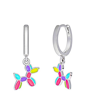 PENDIENTE COLECCIÓN INFANTIL ARO PLATA 1ª LEY GLOBOS DE ESMALTE EN FORMA DE PERRO