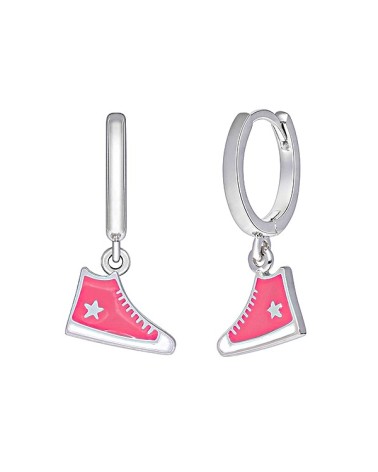 PENDIENTE COLECCIÓN JUVENIL PLATA 1ª LEY ARO CON ZAPATILLAS ESMALTE ROSA TIPO CONVERSE