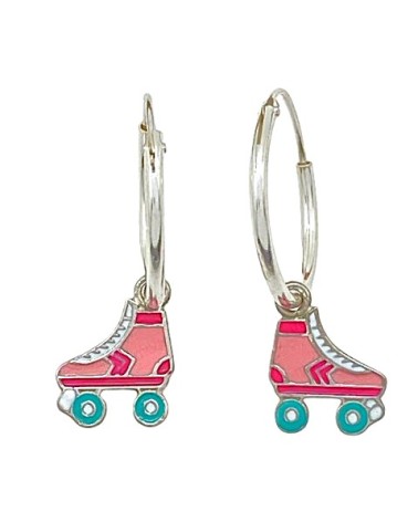 PENDIENTE PLATA 1ª LEY ARO LISO CON PATINES ESMALTE ROSA Y AZUL