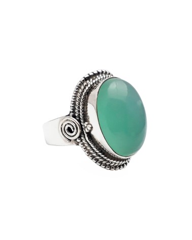 ANILLO PLATA 1ª LEY MODELO BOHO CON CALCEDONIA PIEDRA COLOR VERDE