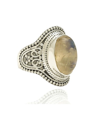ANILLO PLATA 1ª LEY DISEÑO BOHO TALLADO CON PIEDRA DE LUNA