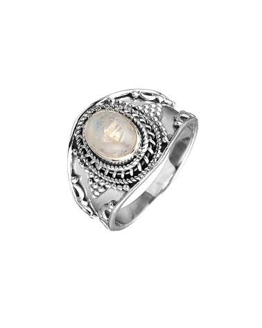 ANILLO PLATA 1ª LEY COLECCIÓN BOHO TALLADO FILIGRANA Y PIEDRA DE LUNA
