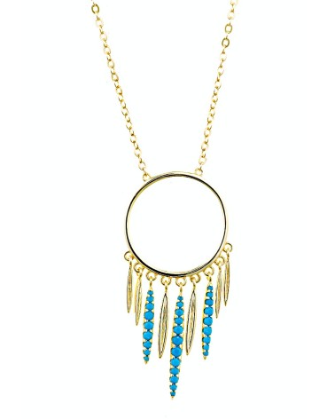 COLLAR PLATA 1ª LEY CHAPADO EN ORO CIRCULO CON TURQUESAS