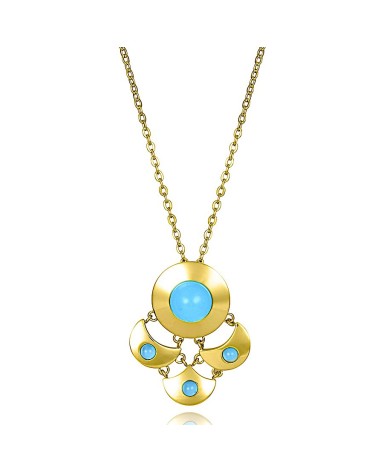 COLLAR ACERO DORADO CADENA Y COLGANTE CON PIEDRAS COLOR AZUL TURQUESA