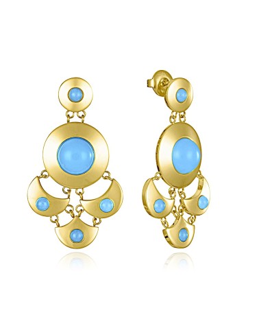 PENDIENTE ACERO DORADO LARGO CON PIEDRAS COLOR AZUL TURQUESA