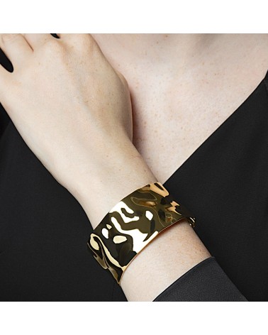 PULSERA BRAZALETE ANCHO ACERO DORADO RÍGIDO ABIERTO
