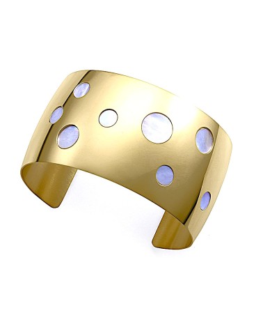 PULSERA BRAZALETE ANCHO DORADO CON NÁCAR MADRE PERLA