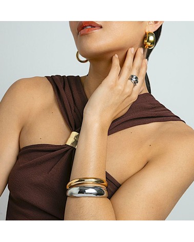 PULSERA BRAZALETE ACERO DORADO DOBLE PLATA Y DORADO