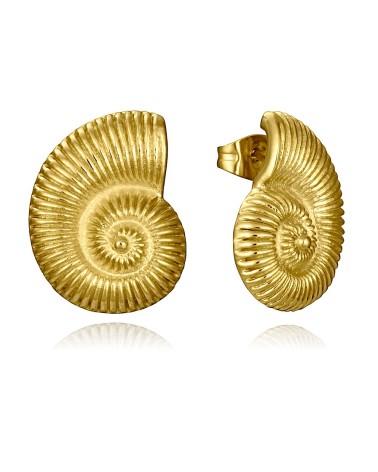 PENDIENTE ACERO DORADO CARACOLA DE MAR GALLONADO