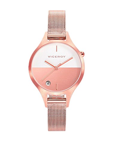 RELOJ DE MUJER ACERO ROSÉ ESFERA BLANCA ROSA CON CALENDARIO