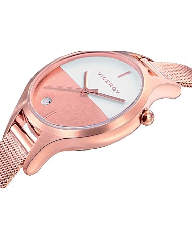 RELOJ DE MUJER ACERO ROSÉ ESFERA BLANCA ROSA CON CALENDARIO