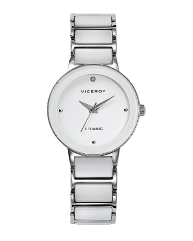 RELOJ DE MUJER ACERO Y CERAMICO COLOR BLANCO CON CALENDARIO