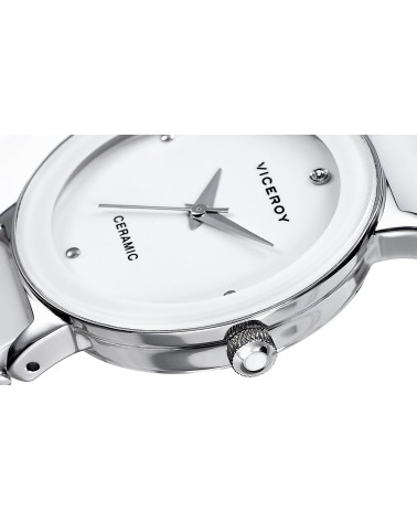 RELOJ DE MUJER ACERO Y CERAMICO COLOR BLANCO CON CALENDARIO