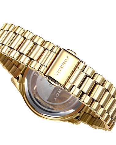 RELOJ DE MUJER ACERO DORADO ESFERA COLOR BLANCO DETALLES COLOR ROSA