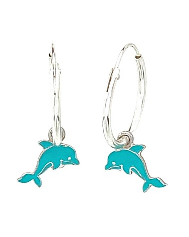 PENDIENTE PLATA 1ª LEY ARO DELFINES CON ESMALTE COLOR AZUL