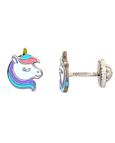 PENDIENTE PLATA 1ª LEY DISEÑO UNICORNIO CON ESMALTE DE COLOR