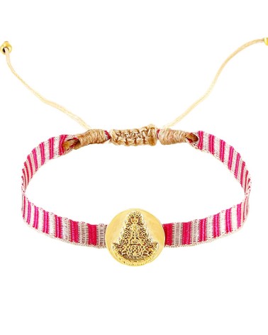 PULSERA CINTA AJUSTABLE COLOR ROSA MEDALLA VIRGEN DEL ROCÍO