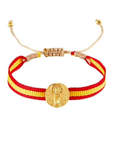 PULSERA CINTA AJUSTABLE COLORES BANDERA ESPAÑA MEDALLA VIRGEN DEL PILAR