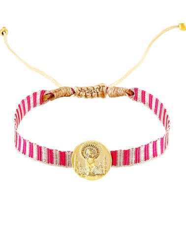 PULSERA CINTA AJUSTABLE MEDALLA METAL DORADO VIRGEN DEL PILAR
