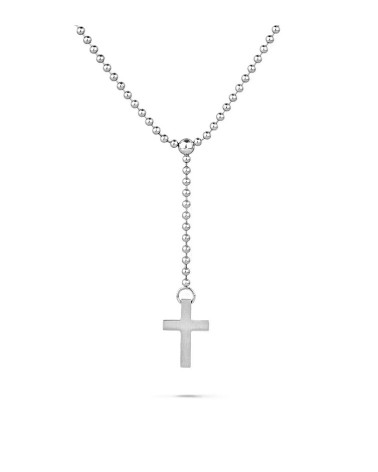 CADENA PARA HOMBRE DE ACERO BOLITAS CON COLGANTE CRUZ LISA