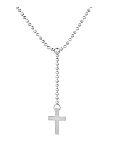 CADENA PARA HOMBRE DE ACERO BOLITAS CON COLGANTE CRUZ LISA