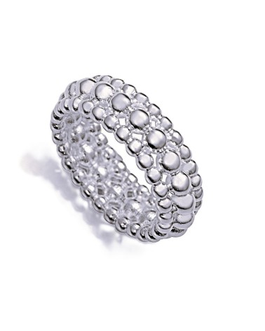 ANILLO MACIZO ACERO CON BAÑO DE PLATA 1ª LEY DISEÑO DE BOLITAS
