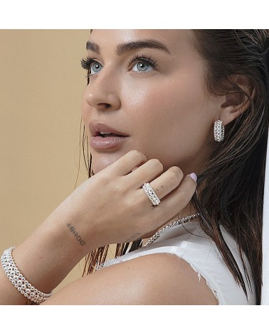 ANILLO MACIZO ACERO CON BAÑO DE PLATA 1ª LEY DISEÑO DE BOLITAS