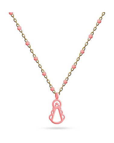 COLLAR CON CADENA DORADA ACERO COMBINADO CON BOLITAS COLGANTE VIRGEN DEL ROCIO