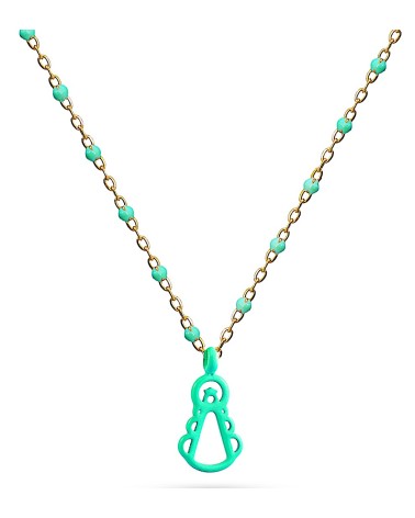 COLLAR CON CADENA DORADA ACERO COMBINADO COMBINADO CON BOLITAS COLGANTE VIRGEN ROCIO