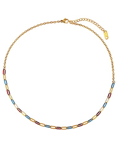 COLLAR ACERO DORADO CON ESLABONES DE ESMALTE MULTICOLOR