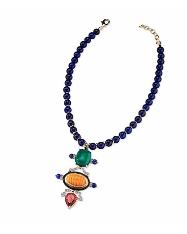 COLLAR BOLAS DE CUARZO AZUL COLGANTE PIEDRA AGATA VERDE Y NARANJA CON PIEDRA ROJA