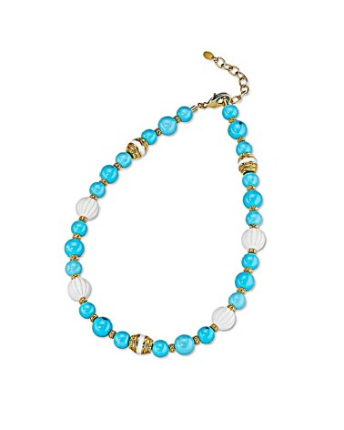 COLLAR METAL DORADO CON BOLAS DE TURQUESA Y BLANCAS