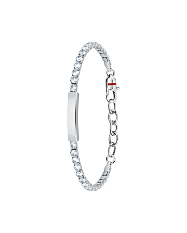 PULSERA ESCLAVA UNISEX CIRCONITAS Y CHAPA LISA EN ACERO