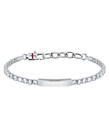 PULSERA ESCLAVA UNISEX CIRCONITAS Y CHAPA LISA EN ACERO