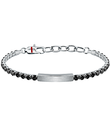 PULSERA ESCLAVA UNISEX CIRCONITAS NEGRAS CHAPA LISA ACERO