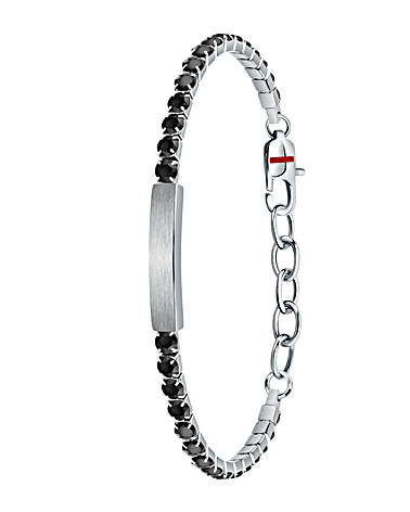 PULSERA ESCLAVA UNISEX CIRCONITAS NEGRAS CHAPA LISA ACERO