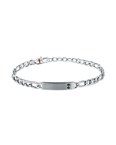 PULSERA ESCLAVA UNISEX ESLABONES Y CHAPA ACERO MATE CON PIEDRA NEGRA